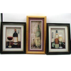 Lot of 3 Framed Art Wine Pictures Sonoma Napa Valley Red Reisling 3D Shadow Box